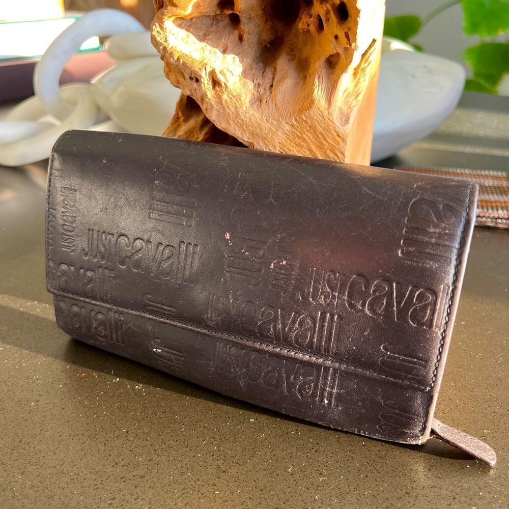 JUST CAVALLI  Brown Leather Wallet Credit Card slots